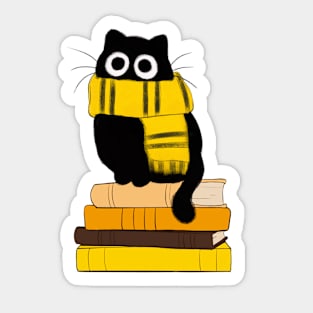 cat with yellow scarf on book stack Sticker